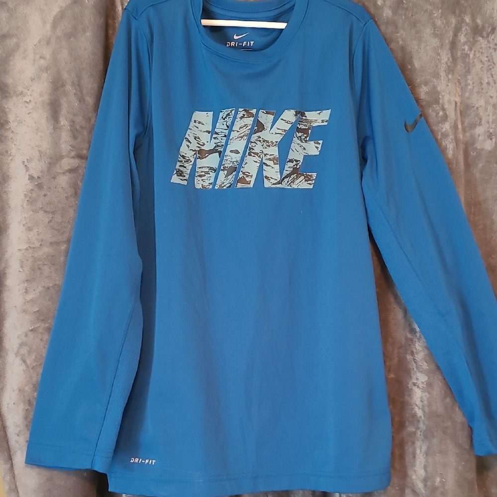 Nike Pro Kids Graphic Blue Long Sleeve Tee